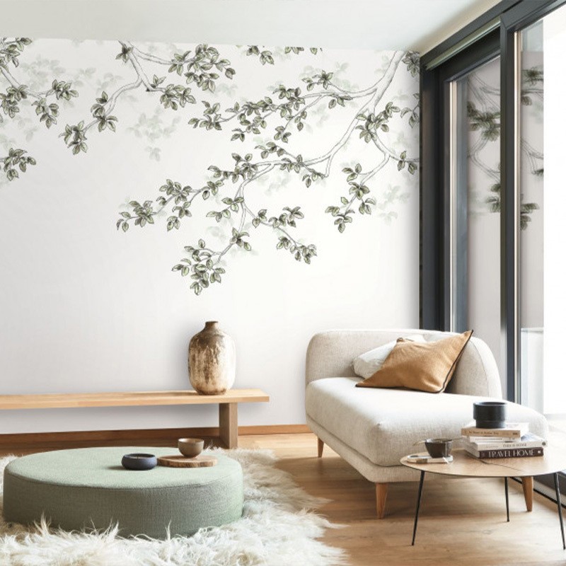 Papier peint panoramique feuilles aquarelle Couleur vert blanc Art For The  Home