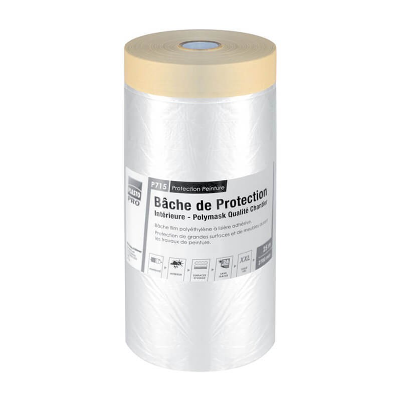 Bâche de protection intérieur adhésive plasto 25mx2700mm p715 - Séguret  Décoration
